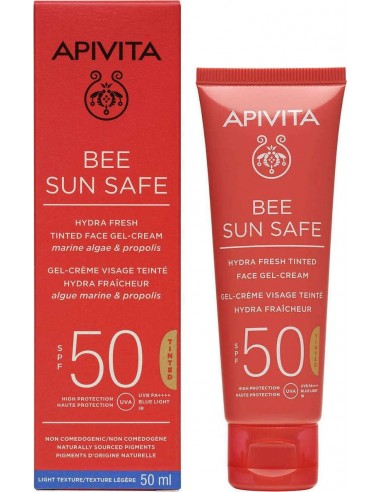 APIVITA BEE SUN SAFE ΕΝΥΔΑΤΙΚΗ ΚΡΕΜΑ-GEL ΠΡΟΣΩΠΟΥ ΜΕ ΧΡΩΜΑ  SPF50 50 ml